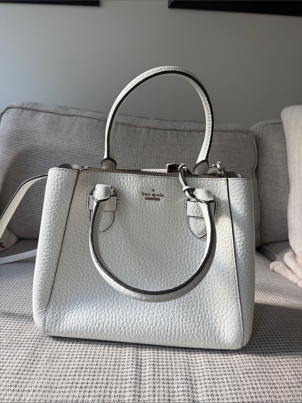 kate spade White Pebbled Leather Top-Handle Shoulder Bag